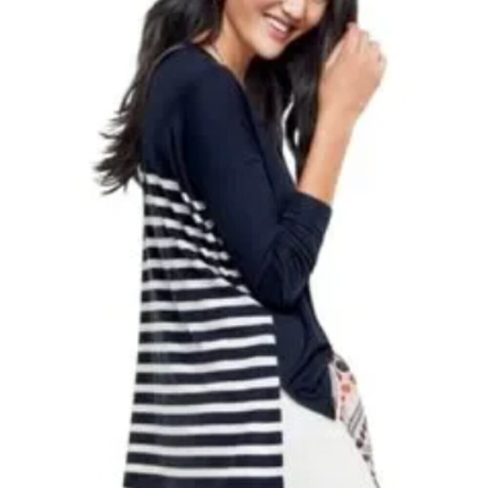 CAbi 5742 Lighthouse Striped Navy Blue Tunic Blouse MEDIUM